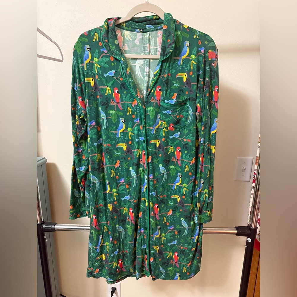 Little Sleepies Green Tropical Parrot Long Sleeve Nightshirt